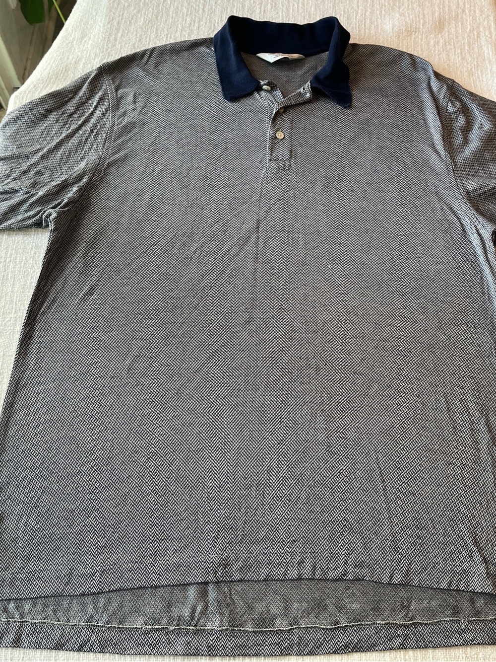 Large Brooks Brothers Polo Shirt Blue Herringbone Knit Cotton Vintage Navy